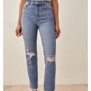 Reformation Cynthia High Rise Straight Jeans Shasta Destroyed Women's Size 28